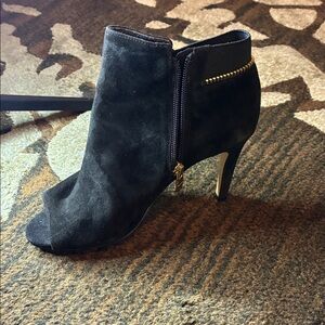 Marc Fisher Black Suede Ankle Booties with Gold Accents